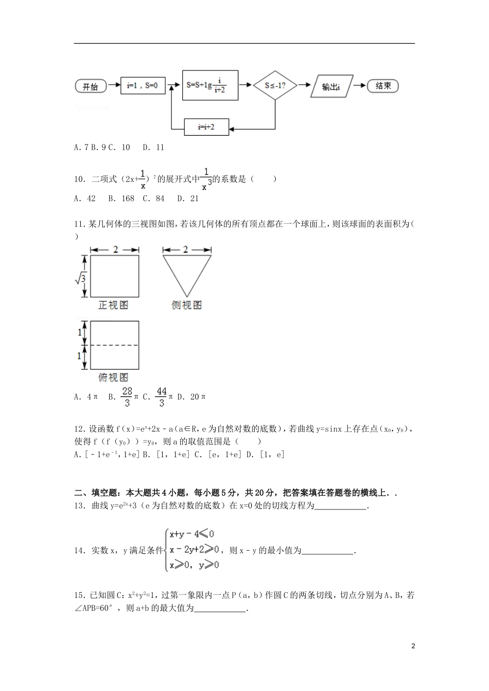 河北省石家庄市高三数学下学期复习模拟试卷（二）理（含解析）-人教版高三全册数学试题_第2页