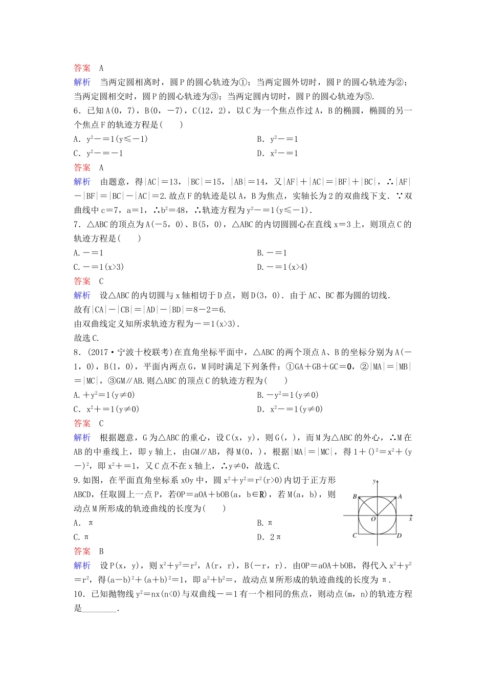 高考数学一轮总复习 第九章 解析几何 题组训练70 专题研究1 曲线与方程 理-人教版高三全册数学试题_第2页