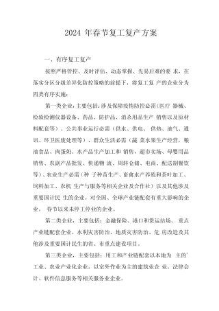 2024年水利水电项目春节《复工复产》实施方案 (合计6份)
