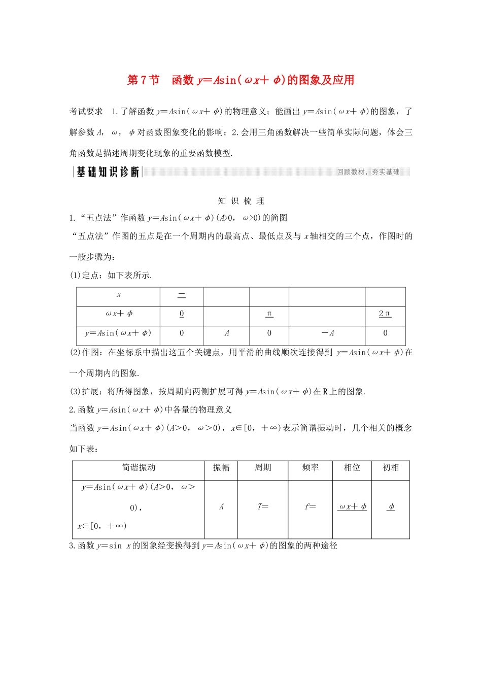 浙江省高考数学一轮复习 第五章 三角函数、解三角形 第7节 函数y＝Asin（ωx＋φ）的图象及应用（含解析）-人教版高三全册数学试题_第1页