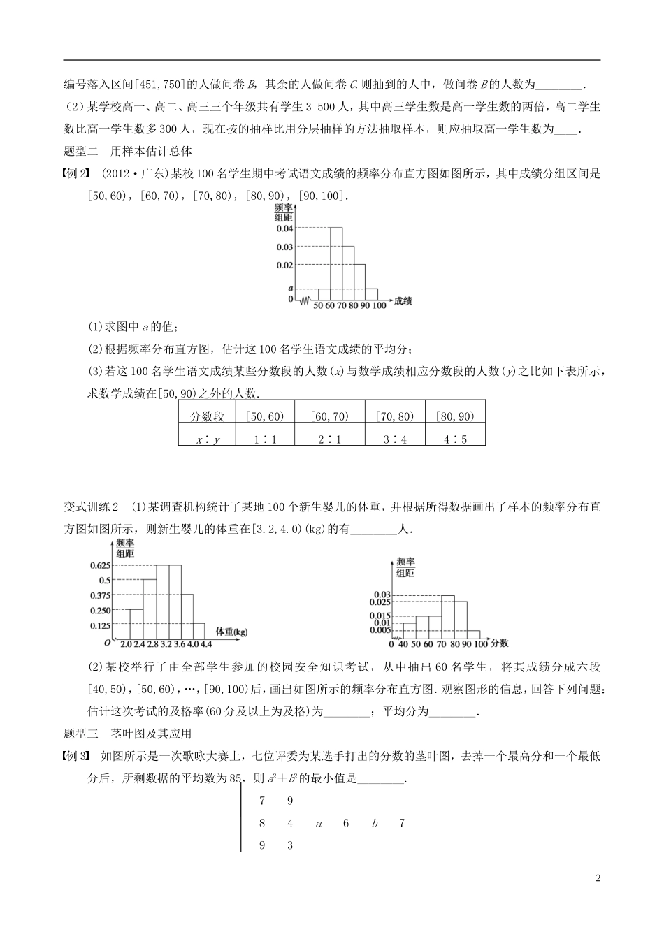 江苏省宿迁市马陵中学高三数学专题复习 统计检测题_第2页