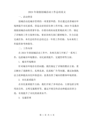 2024年迎接创城活动工作总结范文