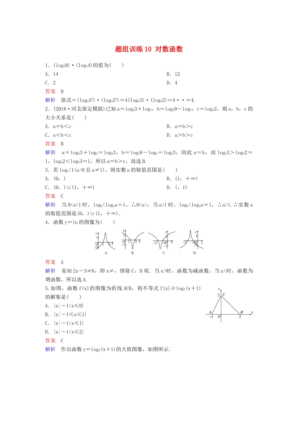 高考数学一轮总复习 第二章 函数与基本初等函数 题组训练10 对数函数 理-人教版高三全册数学试题_第1页