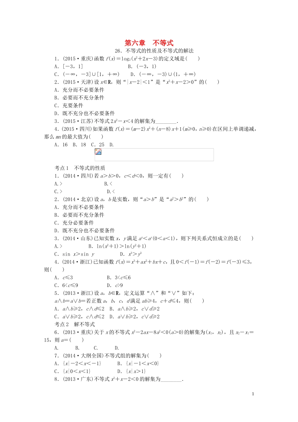 优化重组卷高考数学复习系列（真题模拟）专题重组 第六章 不等式 理-人教版高三全册数学试题_第1页