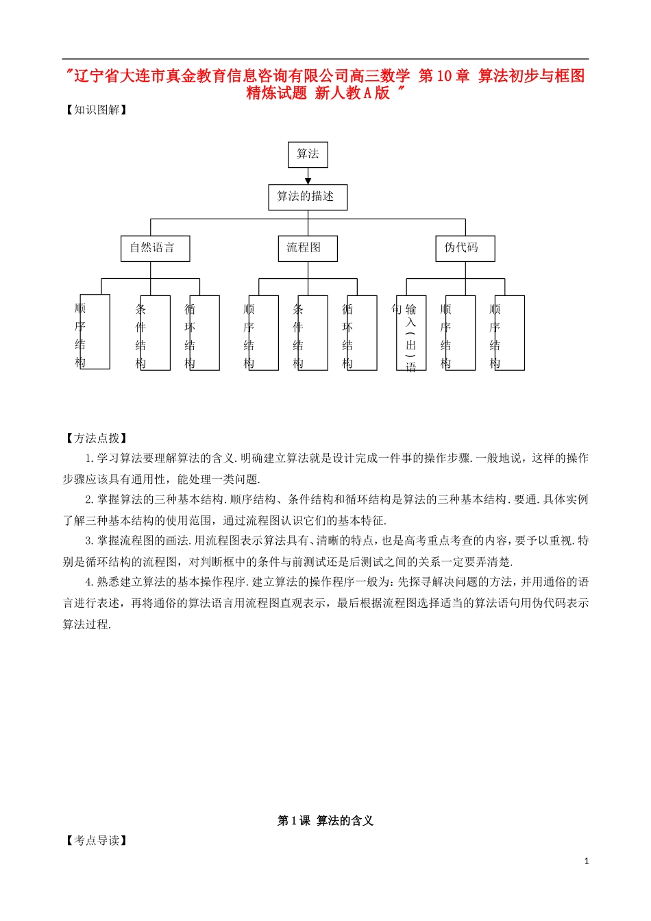 辽宁省大连市真金教育信息咨询有限公司高三数学 第10章 算法初步与框图精炼试题 新人教A版 _第1页
