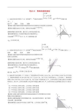 高考数学 考点15 简单的线性规划练习-人教版高三全册数学试题
