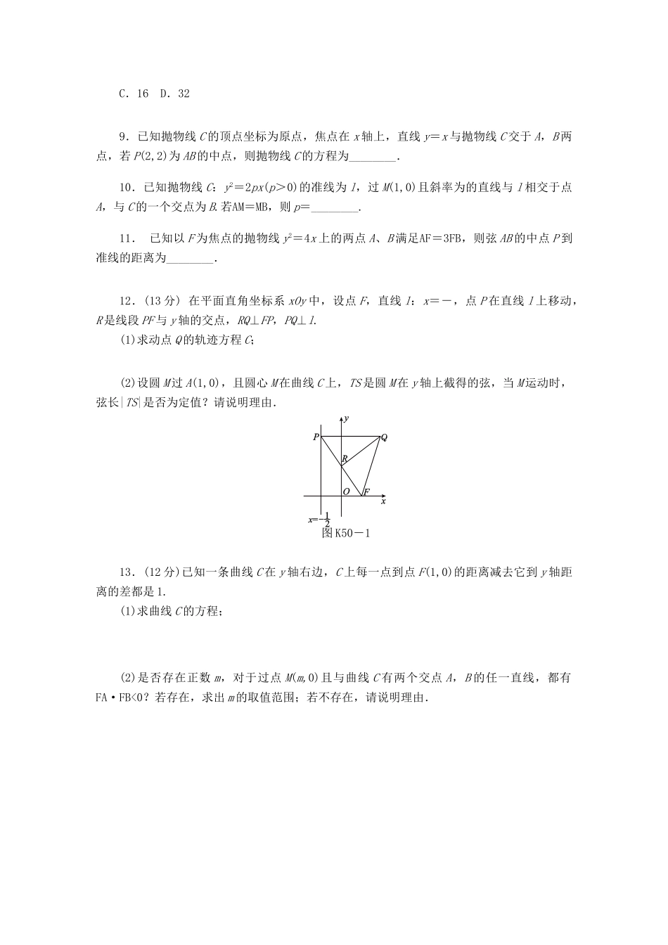 高考数学一轮复习 抛物线02基础知识检测 理-人教版高三全册数学试题_第2页