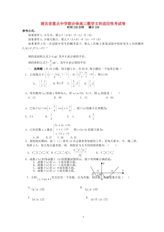 湖北省重点中学联合体高三数学文科适应性考试卷 人教版