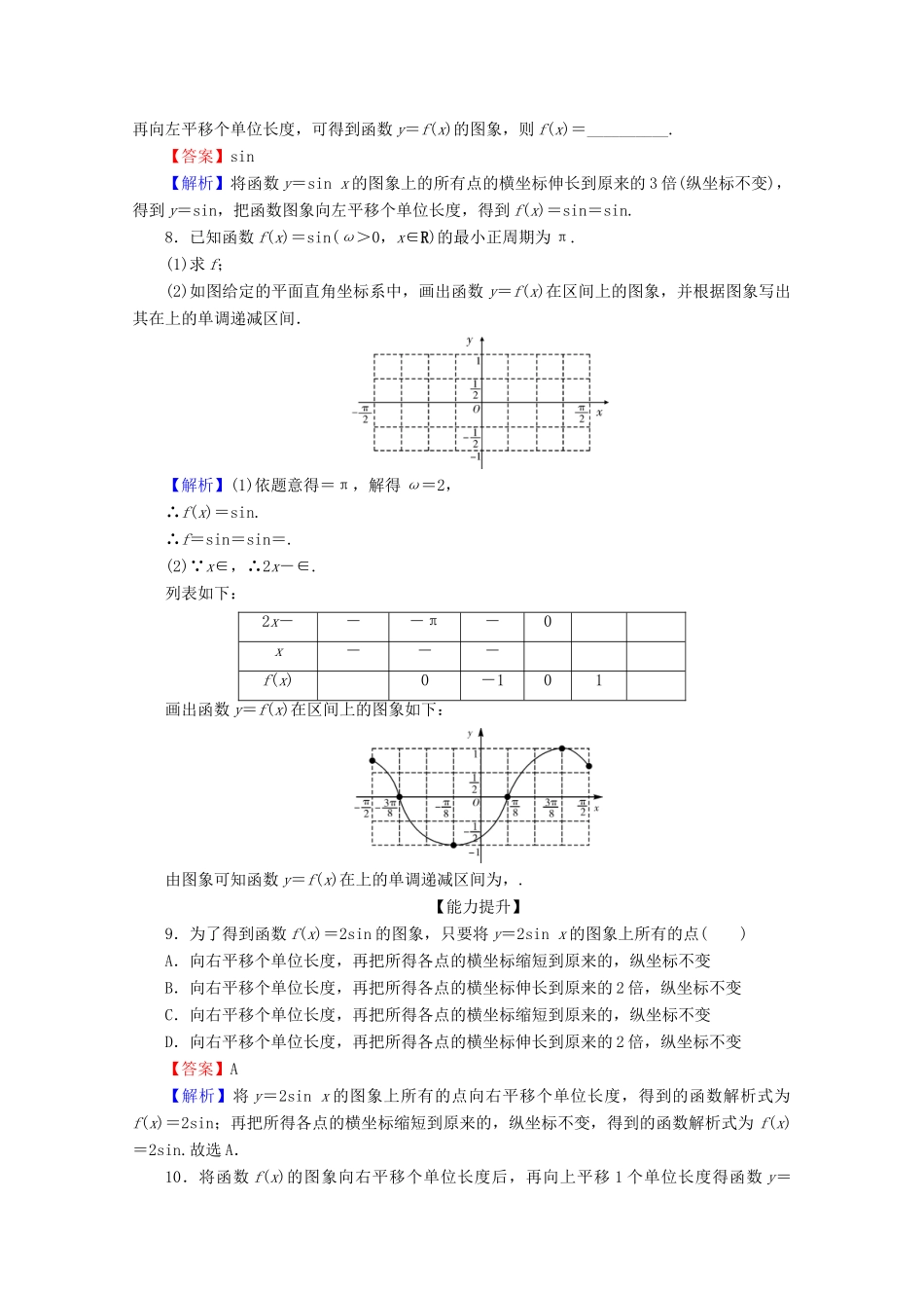 高中数学 第一章 三角函数 1.5 函数y＝Asin(ωx＋φ)的图象 第1课时 函数y＝Asin（ωx＋φ）的图象（一）限时规范训练 新人教A版必修4-新人教A版高一必修4数学试题_第2页