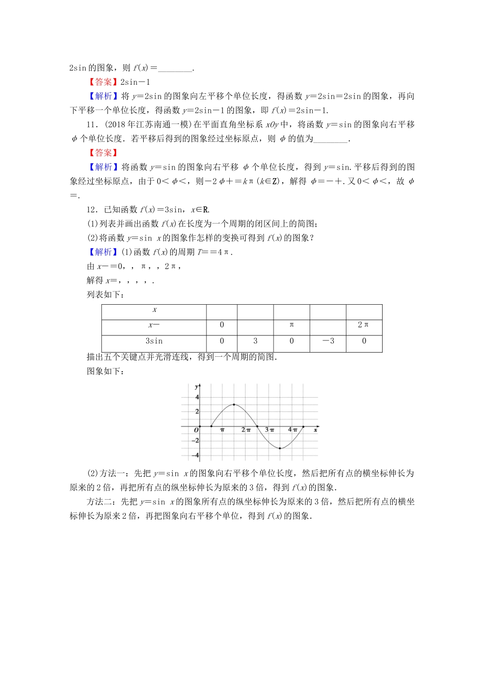 高中数学 第一章 三角函数 1.5 函数y＝Asin(ωx＋φ)的图象 第1课时 函数y＝Asin（ωx＋φ）的图象（一）限时规范训练 新人教A版必修4-新人教A版高一必修4数学试题_第3页