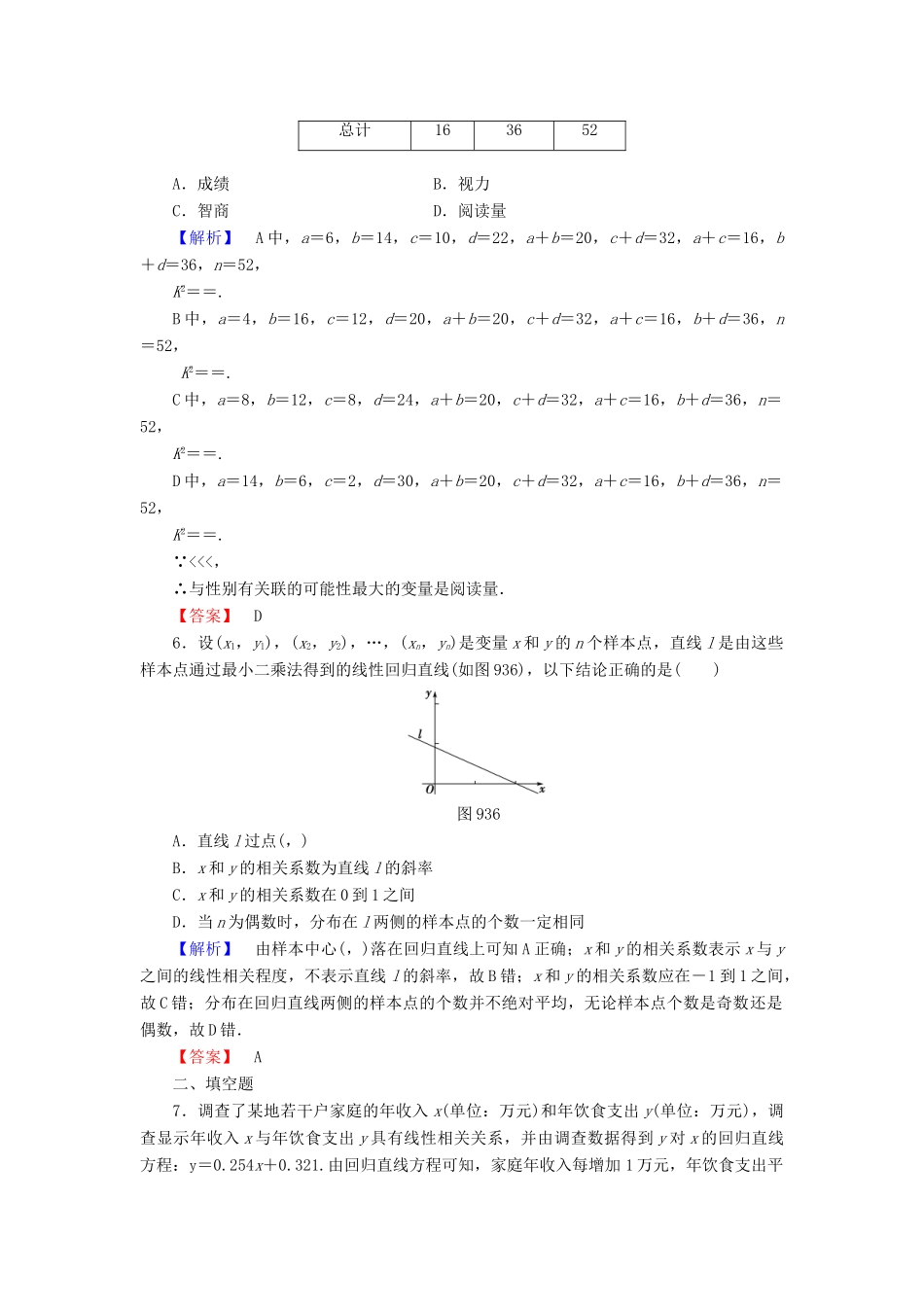 高考总动员高考数学总复习 课时提升练54 变量间的相关关系、统计案例 理 新人教版-新人教版高三全册数学试题_第3页