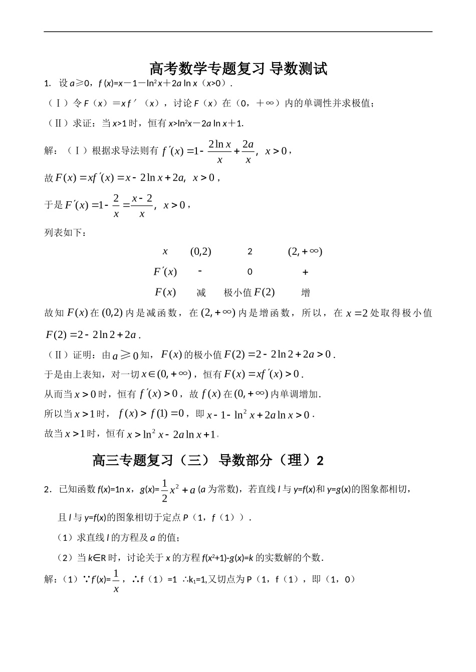 高考数学专题复习 导数测试_第1页