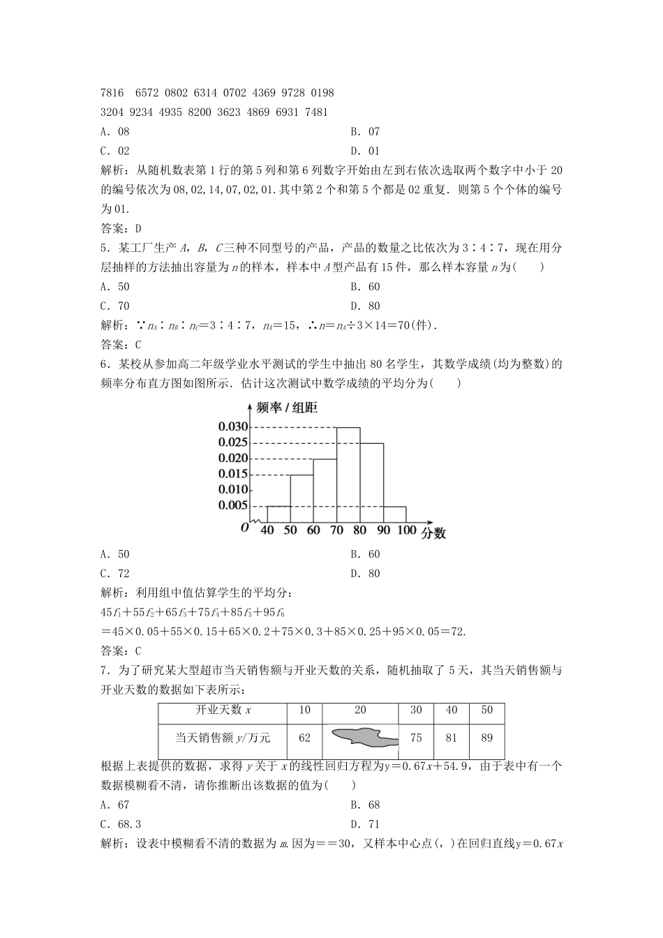 高中数学 第二章 统计章末检测 新人教A版必修3-新人教A版高一必修3数学试题_第2页