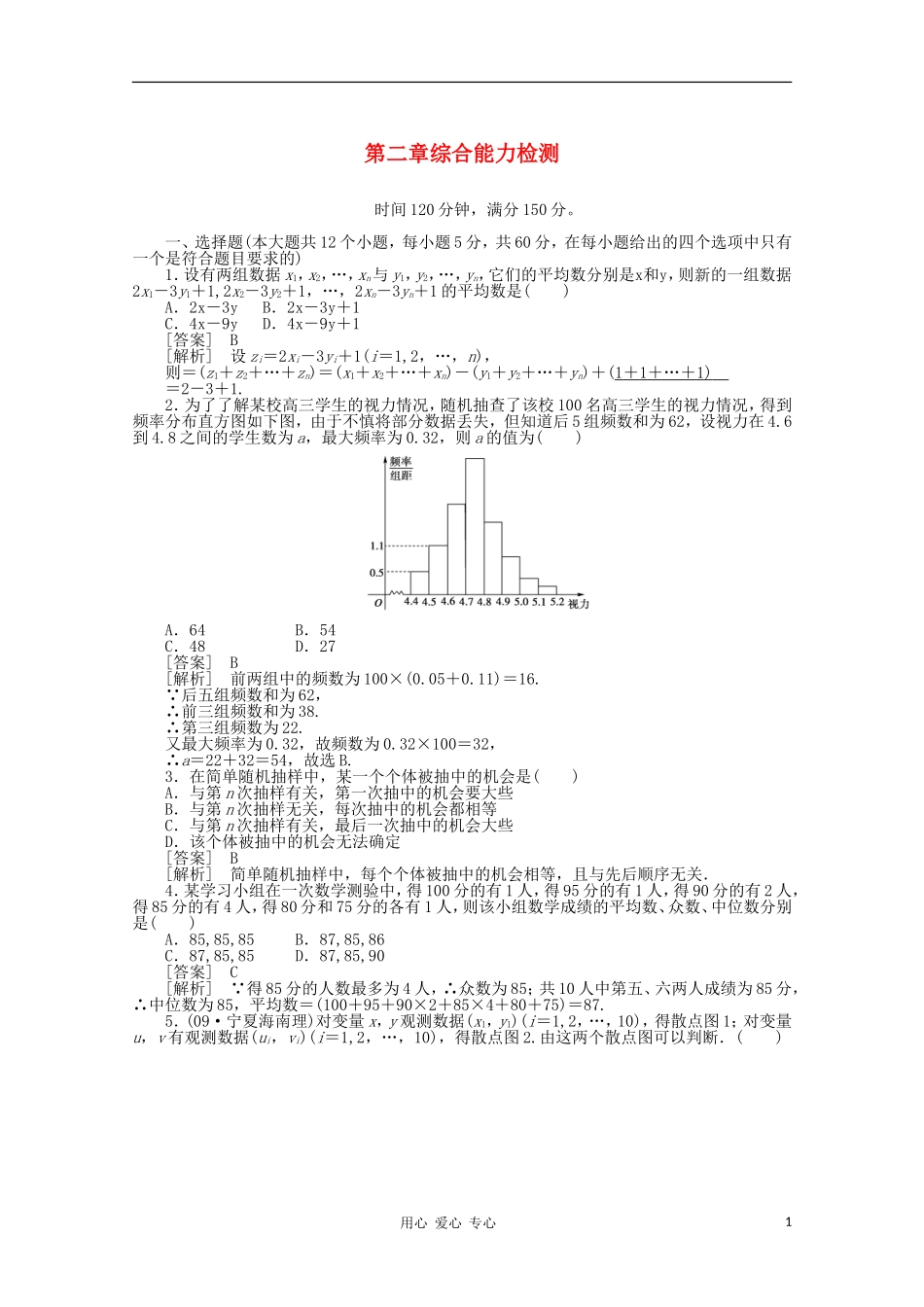 高中数学 课后强化训练（含详解）第二章综合能力检测 新人教版必修3_第1页