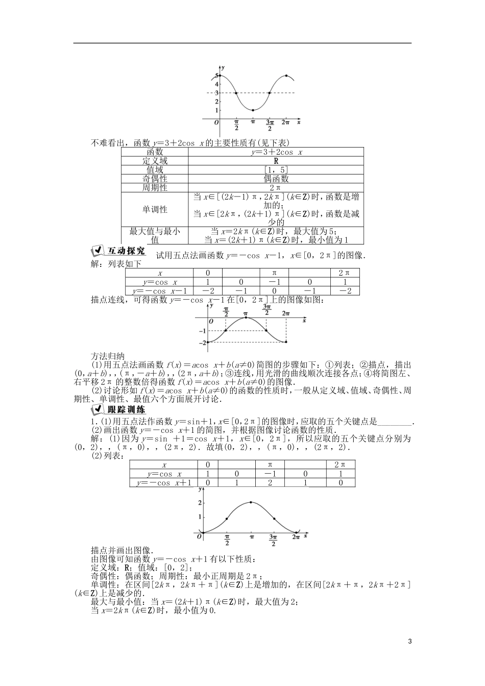 高中数学 第一章 三角函数 6.1余弦函数的图像、6.2余弦函数的性质 新人教A版必修4-新人教A版高一必修4数学试题_第3页