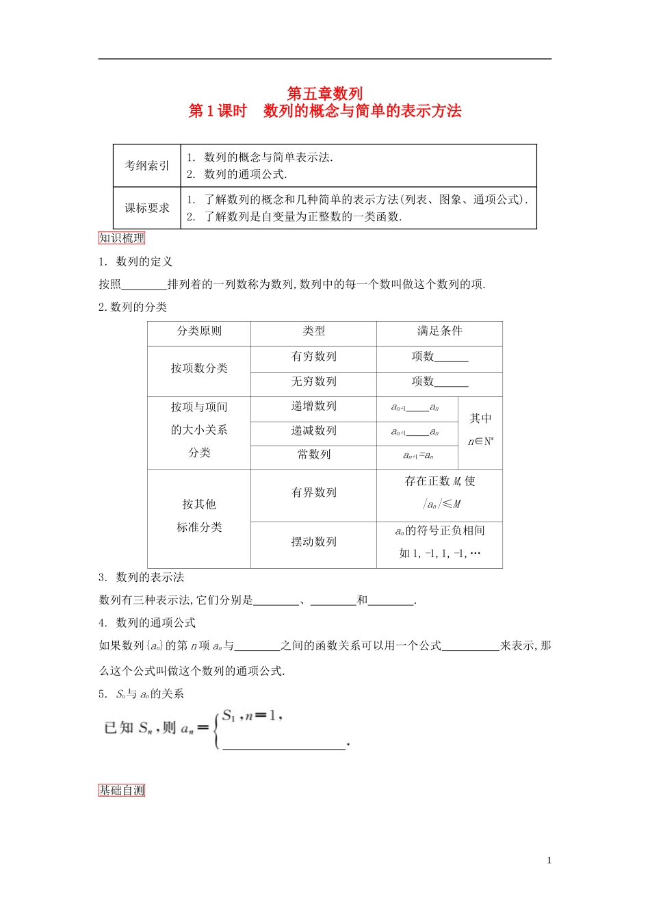 高考数学一轮复习 第五章 数列 第1课时 数列的概念与简单的表示方法课时作业 理 新人教版-新人教版高三全册数学试题_第1页