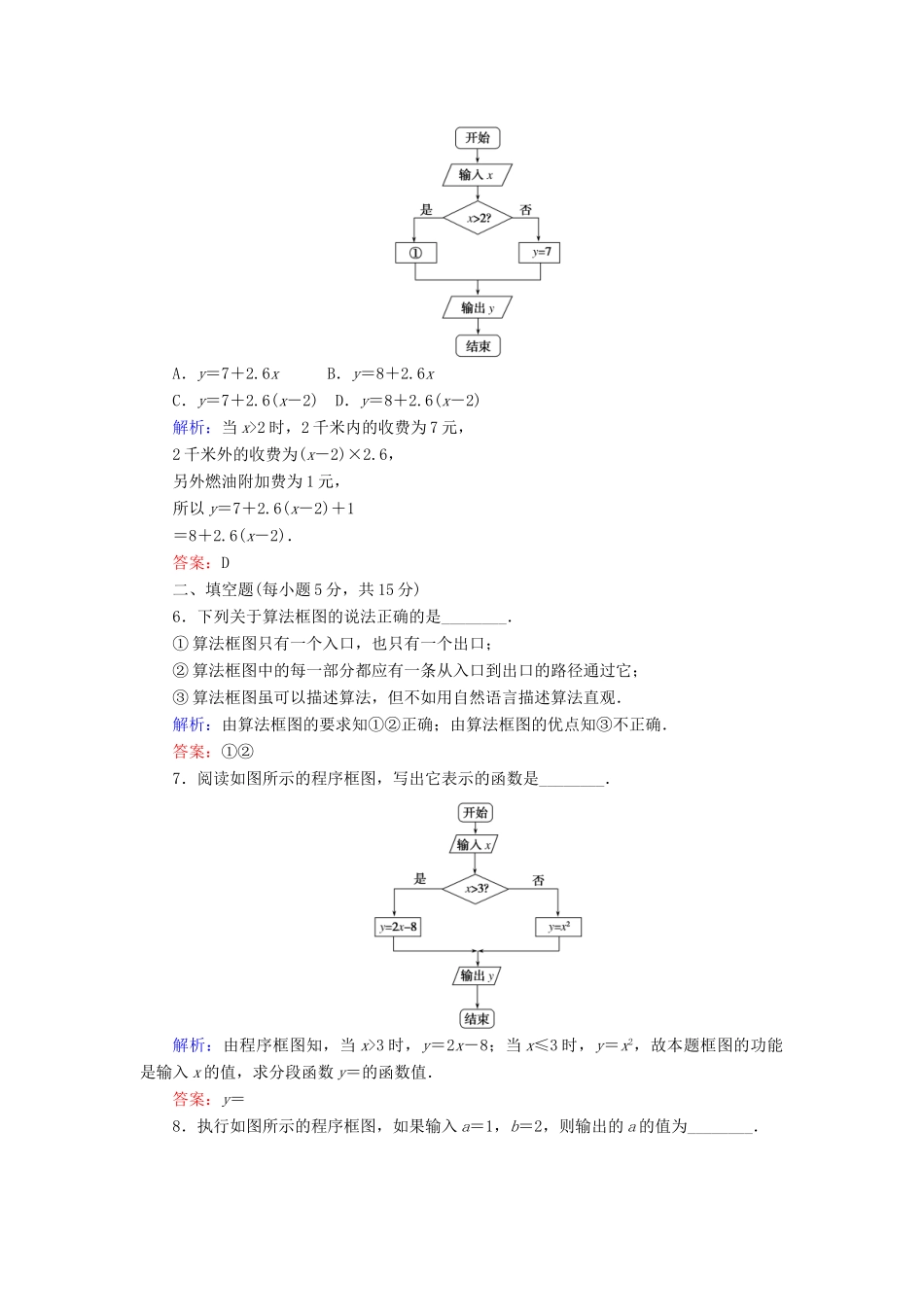 高中数学 课时作业2 第一章 算法初步 1.1.2.1 程序框图与算法的顺序结构、条件结构 新人教A版必修3-新人教A版高一必修3数学试题_第2页