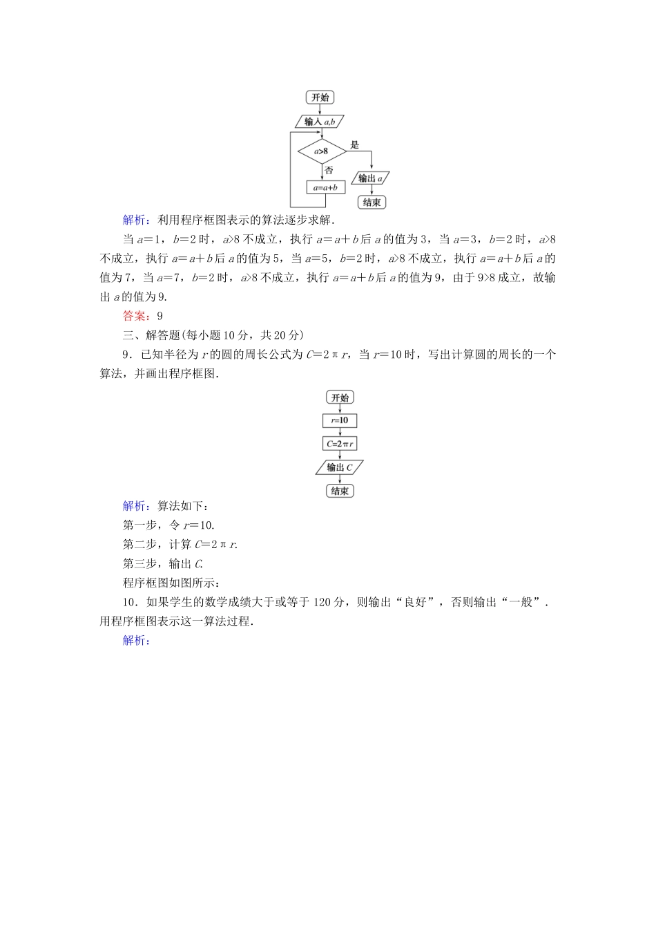 高中数学 课时作业2 第一章 算法初步 1.1.2.1 程序框图与算法的顺序结构、条件结构 新人教A版必修3-新人教A版高一必修3数学试题_第3页