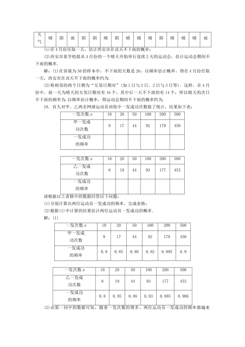 高中数学 第十章 概率 10.3 频率与概率应用案巩固提升 新人教A版必修第二册-新人教A版高一第二册数学试题_第3页