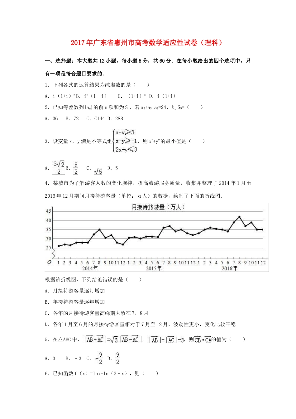 广东省惠州市高考数学适应性试卷 理（含解析）-人教版高三全册数学试题_第1页