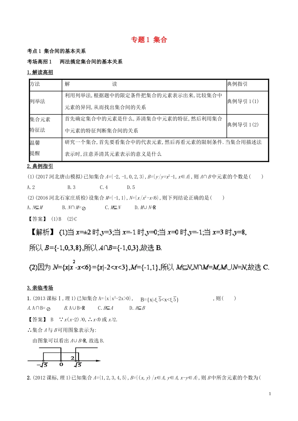 高考数学 第一章 集合与常用逻辑用语 专题1 集合考场高招大全-人教版高三全册数学试题_第1页