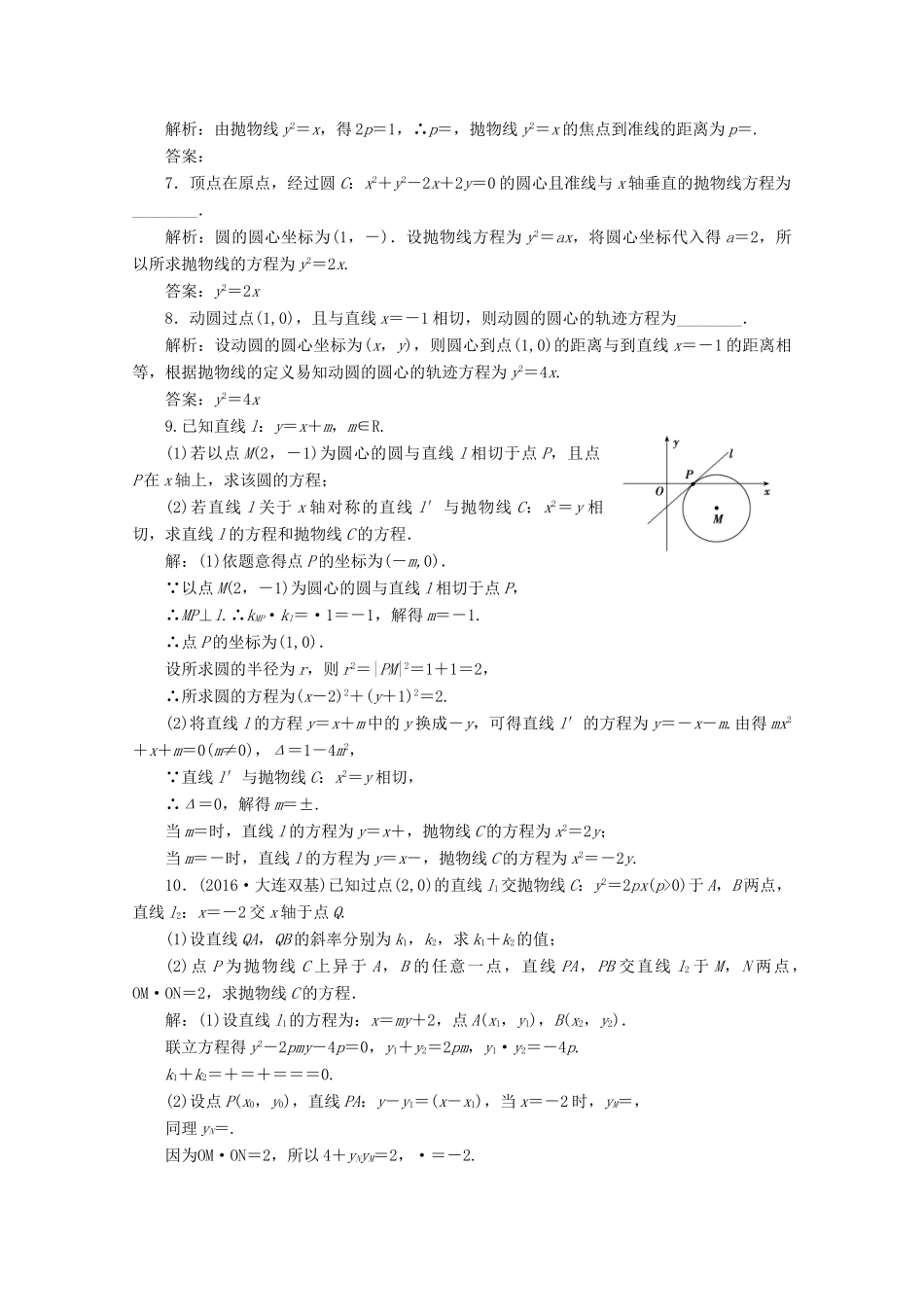 优化探究高考数学一轮复习 第八章 第七节 抛物线课时作业 理 新人教A版-新人教A版高三全册数学试题_第2页