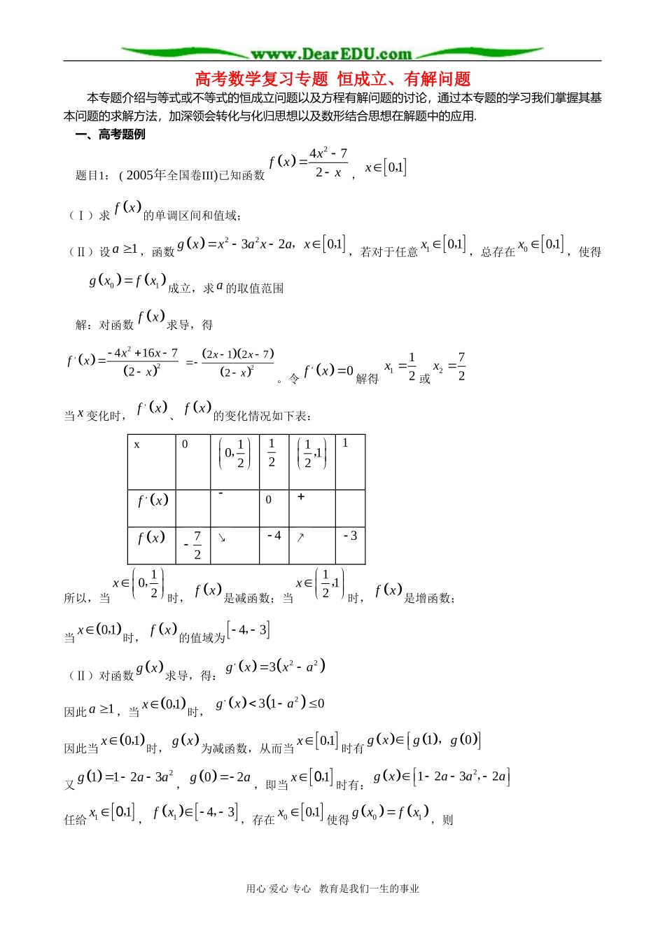 高考数学复习专题 恒成立、有解问题_第1页