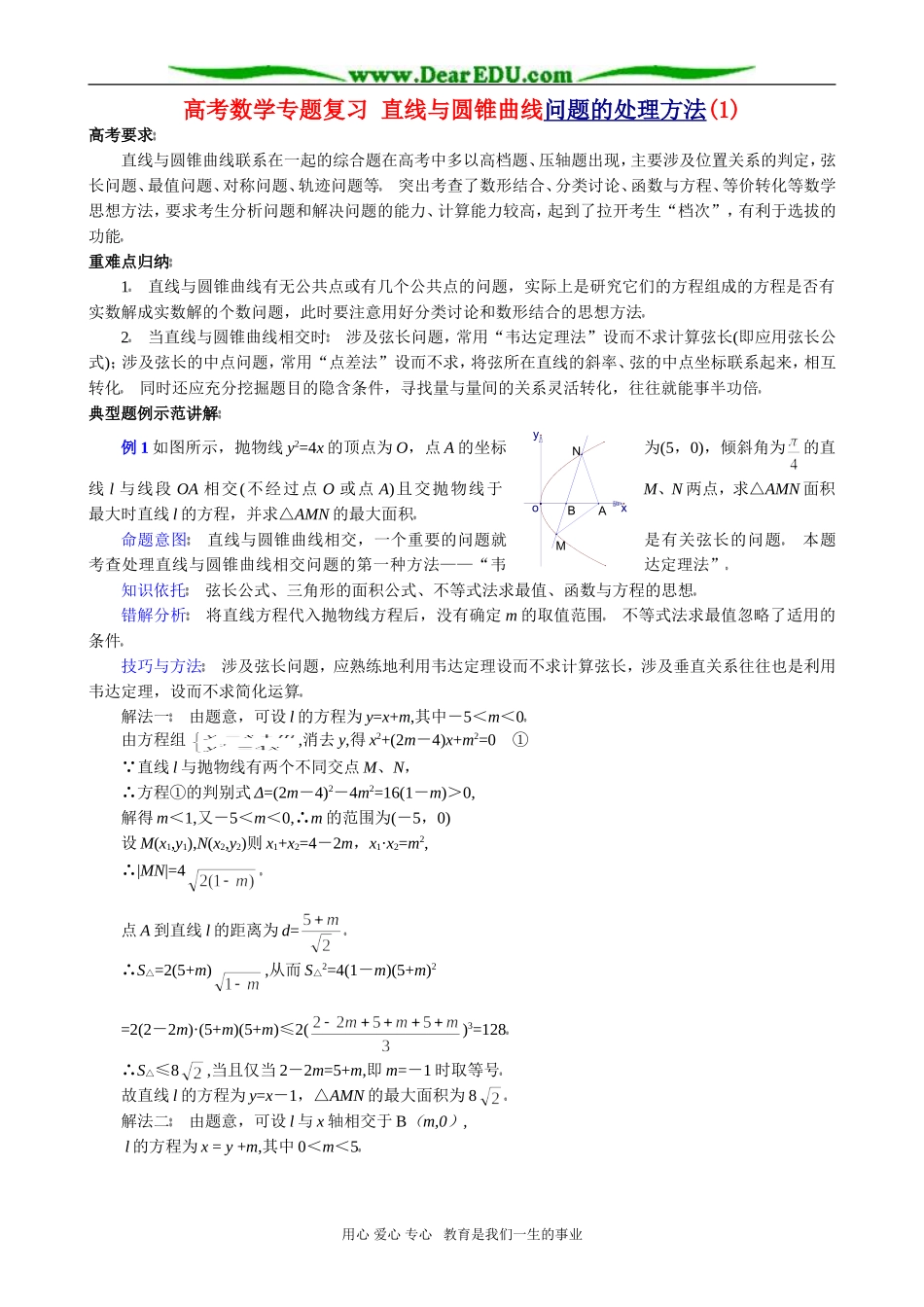 高考数学专题复习 直线与圆锥曲线问题的处理方法(1)_第1页
