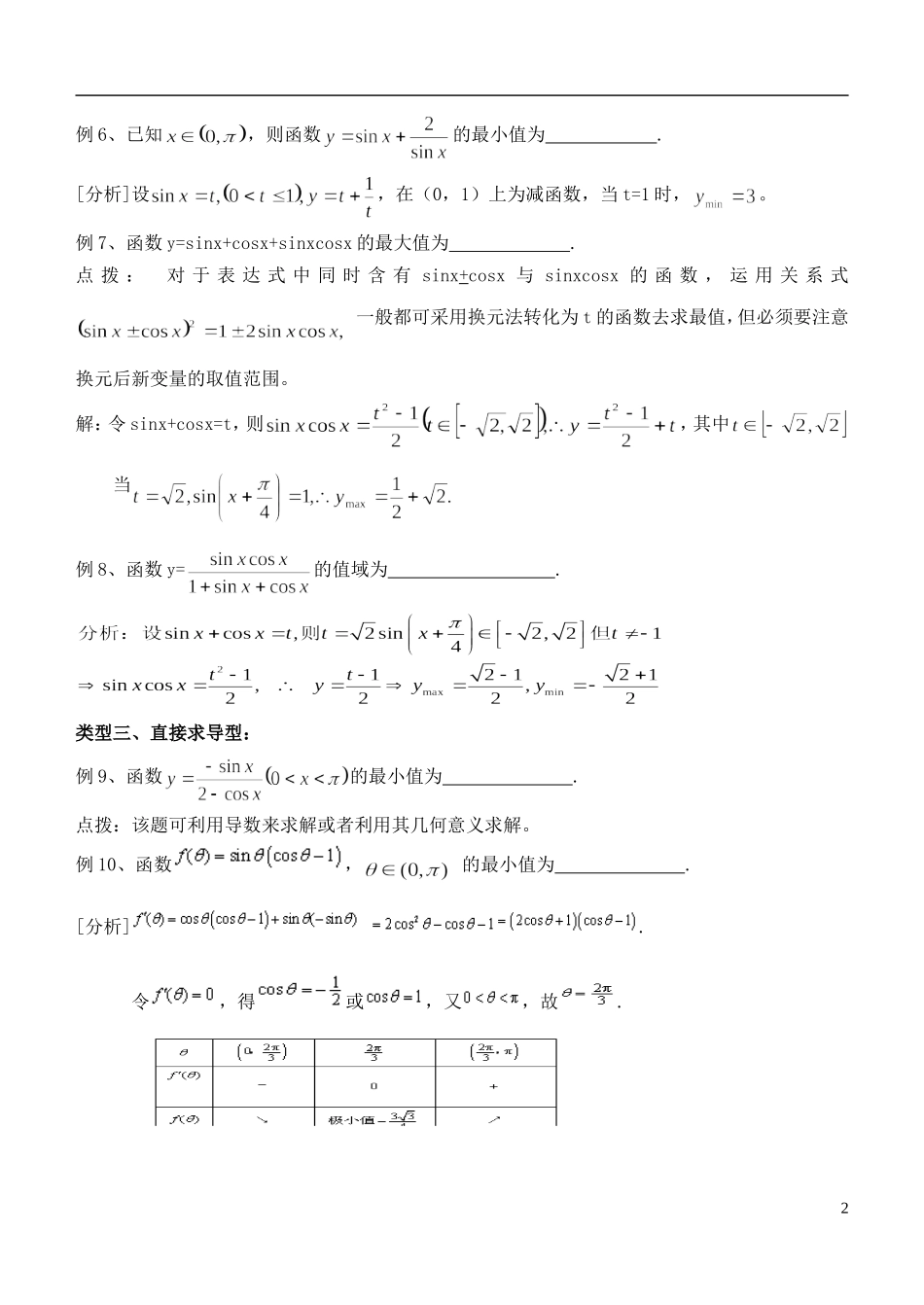 高中数学 三角函数的最值问题复习讲义 苏教版必修1-苏教版高一必修1数学试题_第2页