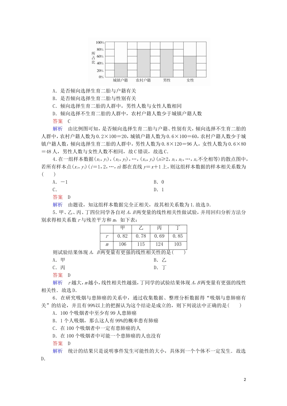 高考数学一轮复习 第一部分 考点通关练 第八章 概率与统计 考点测试56 变量间的相关关系与统计案例（含解析）苏教版-苏教版高三全册数学试题_第2页