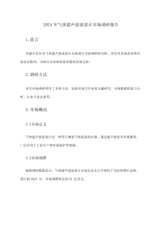 2024年气体超声波流量计市场调研报告 