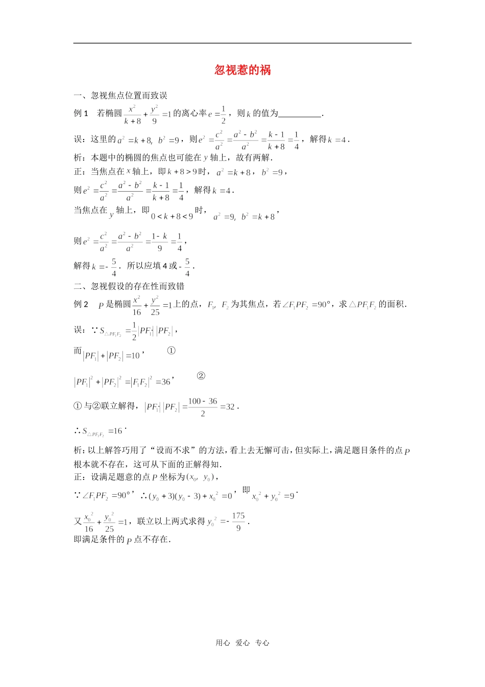 高考数学复习点拨 忽视惹的祸（椭圆）_第1页