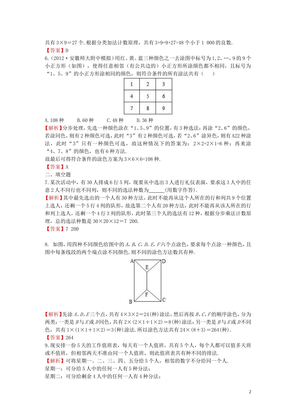 高考数学一轮复习 11.1分类加法计数原理与分布乘法计数原理课时作业 理 湘教版-湘教版高三全册数学试题_第2页