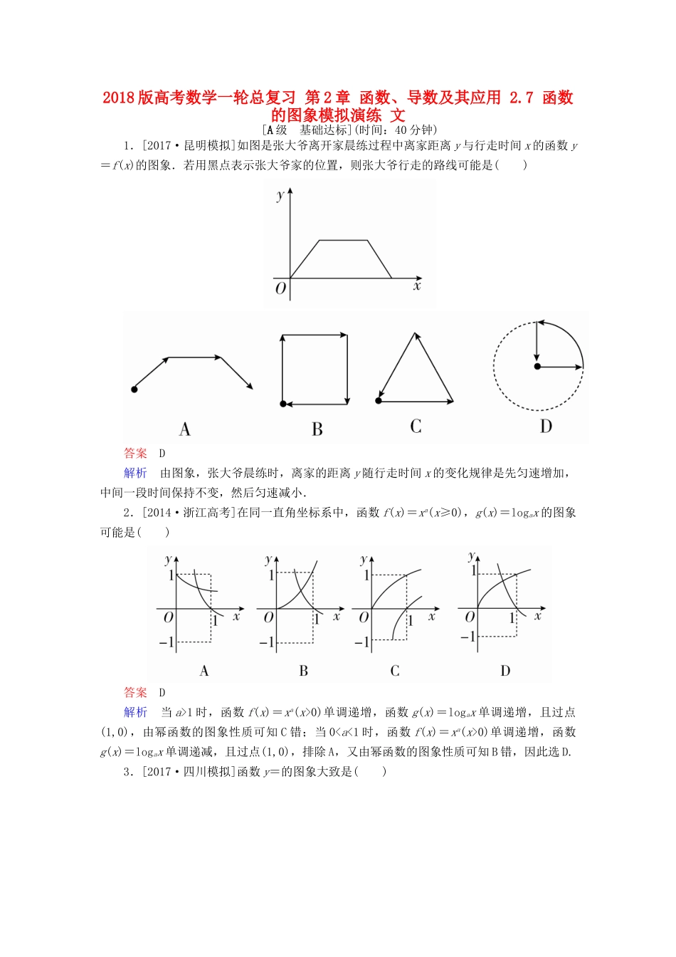高考数学一轮总复习 第2章 函数、导数及其应用 2.7 函数的图象模拟演练 文-人教版高三全册数学试题_第1页