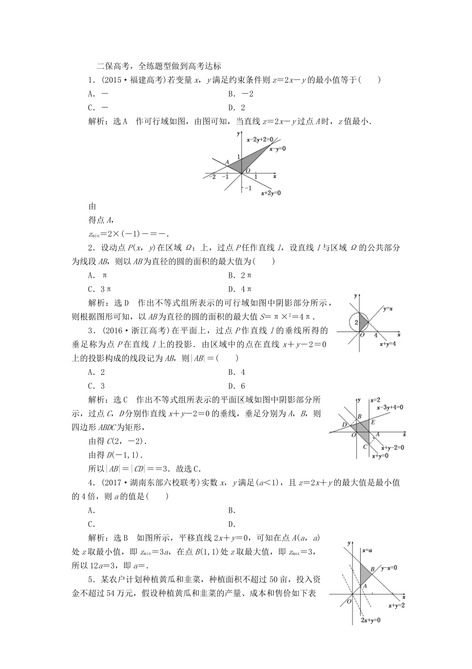 高考数学大一轮复习 第六章 不等式、推理与证明 课时跟踪检测（三十四）二元一次不等式(组)及简单的线性规划问题练习 文-人教版高三全册数学试题_第2页