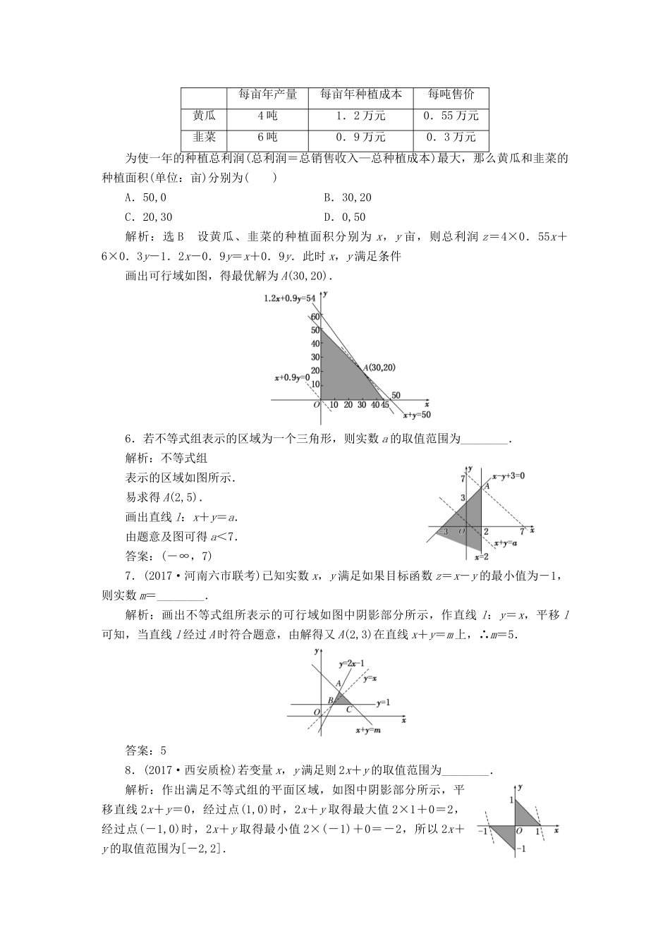 高考数学大一轮复习 第六章 不等式、推理与证明 课时跟踪检测（三十四）二元一次不等式(组)及简单的线性规划问题练习 文-人教版高三全册数学试题_第3页