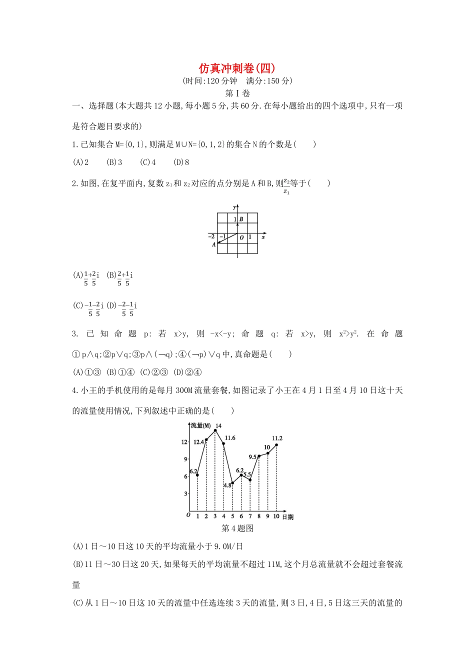 高考数学二轮复习 仿真冲刺卷（四）文-人教版高三全册数学试题_第1页