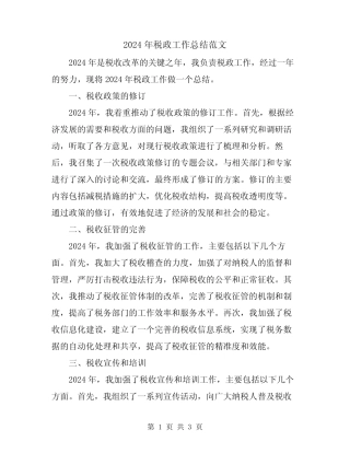 2024年税政工作总结范文