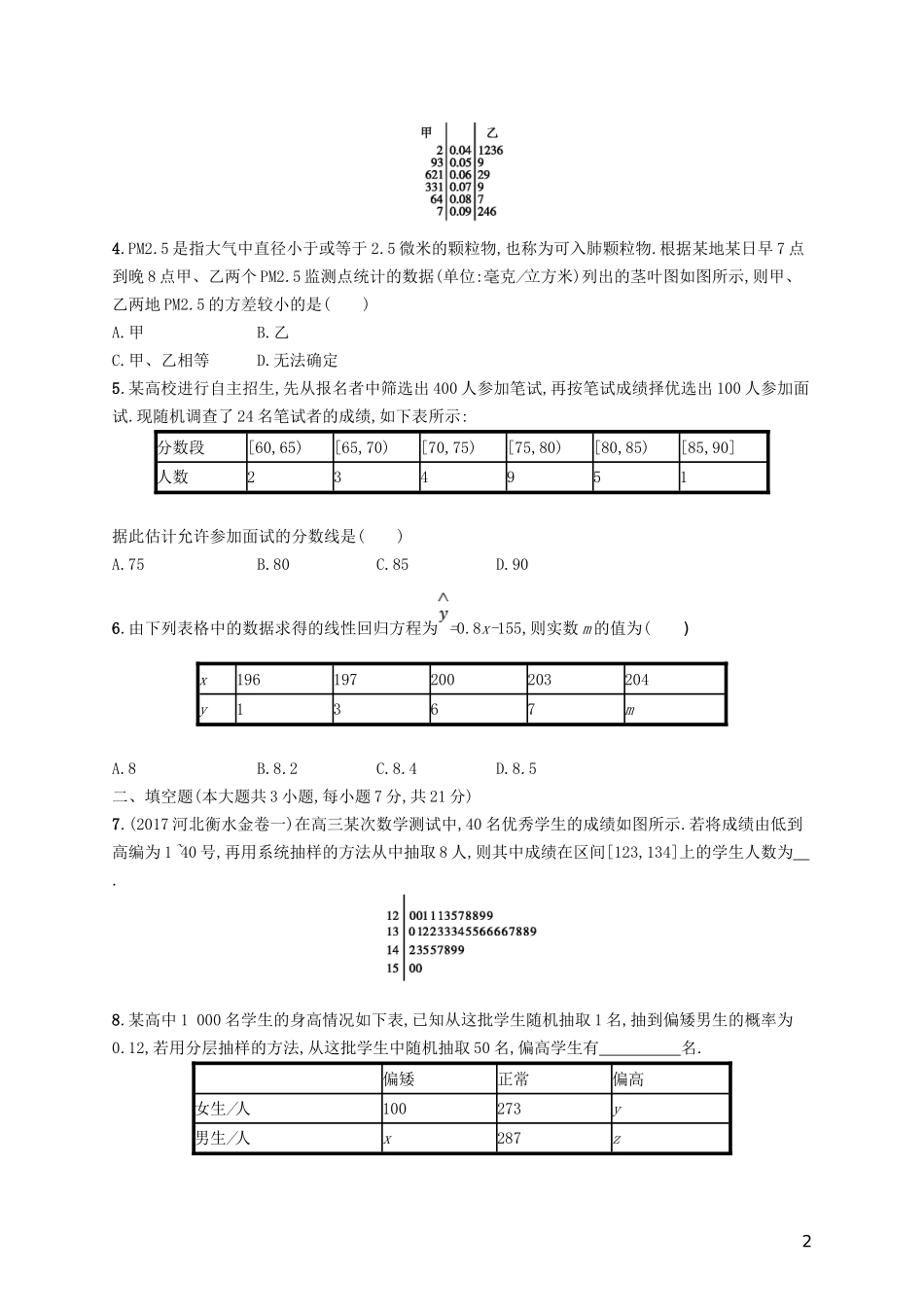高考数学一轮复习 第十章 算法初步、统计与统计案例单元质检 文 新人教B版-新人教B版高三全册数学试题_第2页