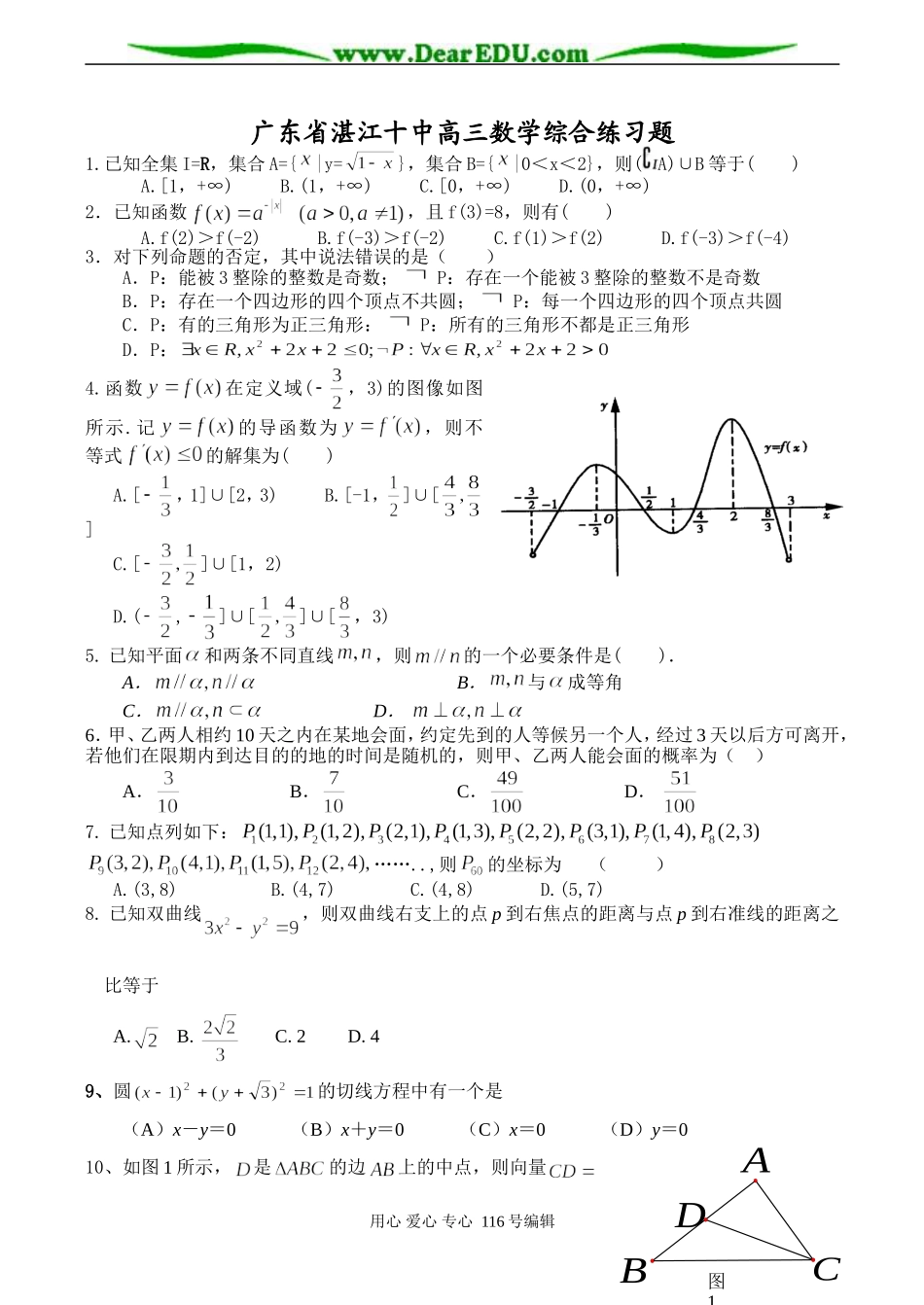 广东省湛江十中高三数学综合练习题_第1页