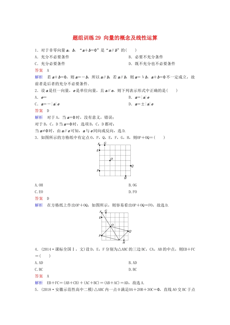 高考数学一轮总复习 第五章 平面向量与复数 题组训练29 向量的概念及线性运算 理-人教版高三全册数学试题_第1页