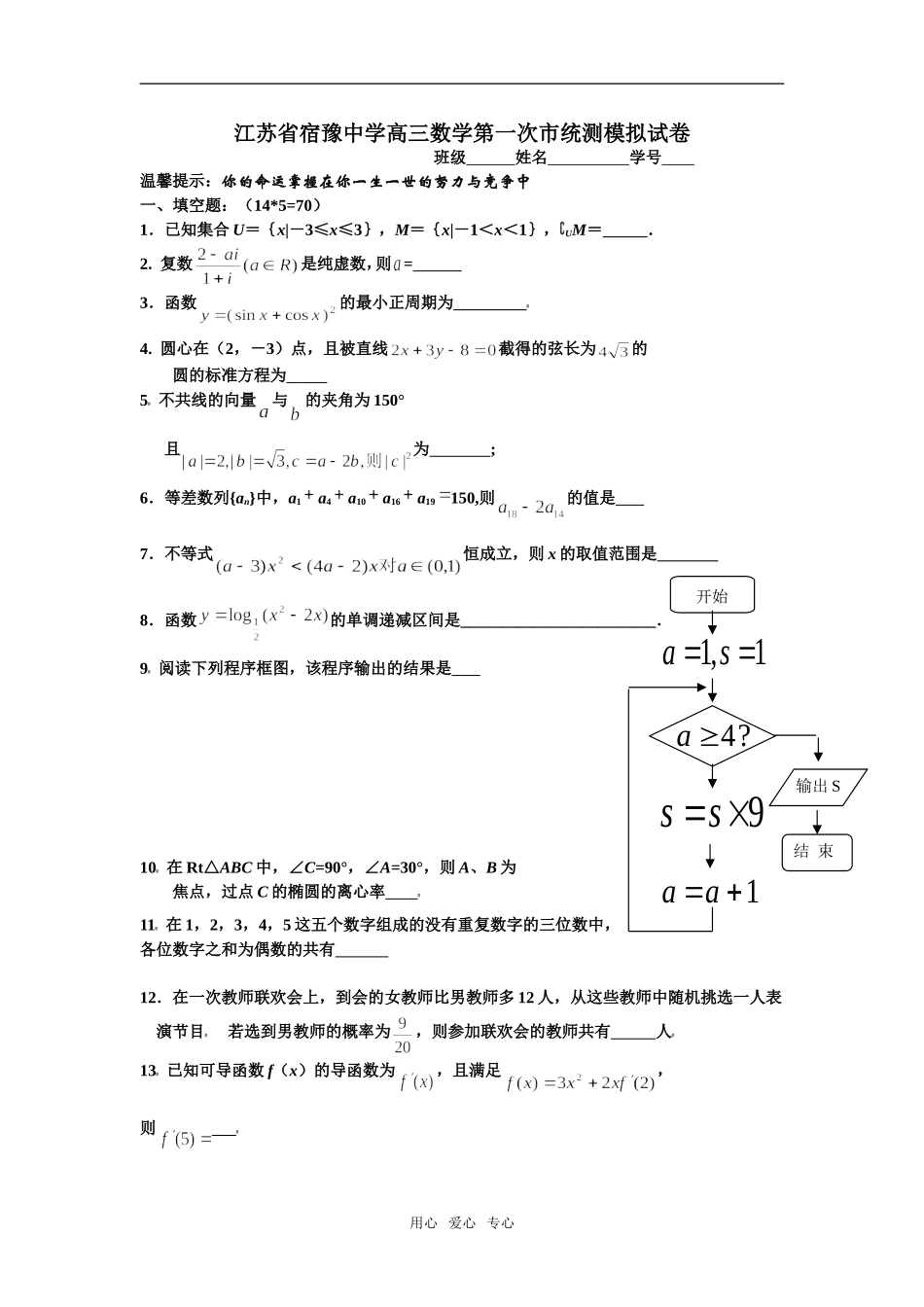 江苏省宿豫中学高三数学第一次市统测模拟试卷  人教版_第1页