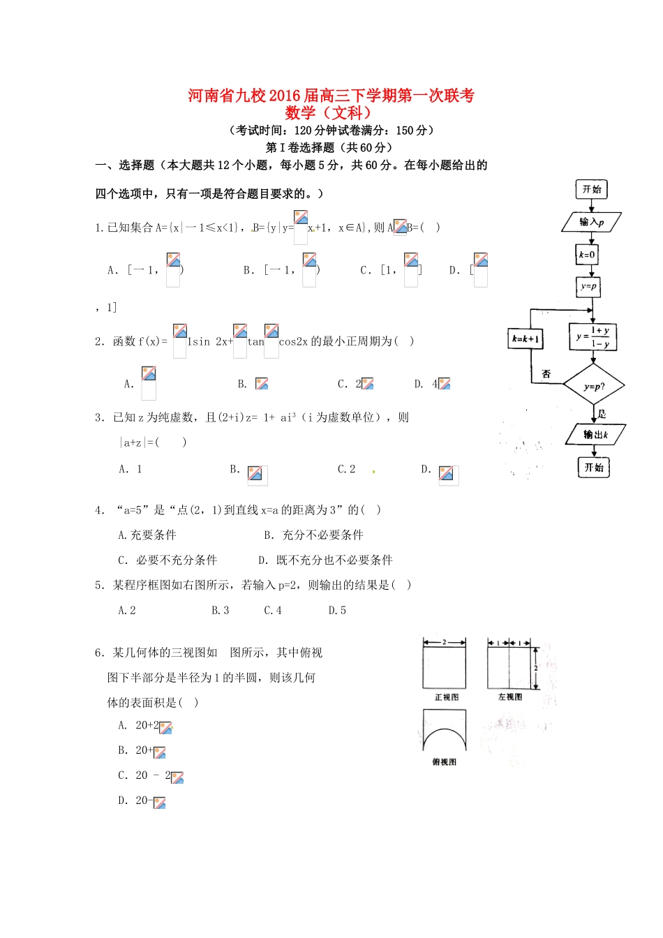 河南省豫南九校联盟高三数学下学期第一次联考试题 文-人教版高三全册数学试题_第1页
