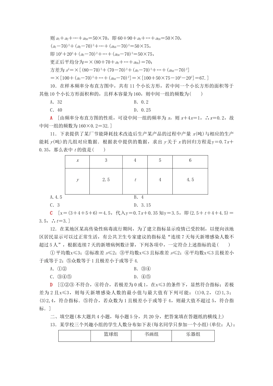 高中数学 章末综合测评2 统计 新人教A版必修3-新人教A版高一必修3数学试题_第3页