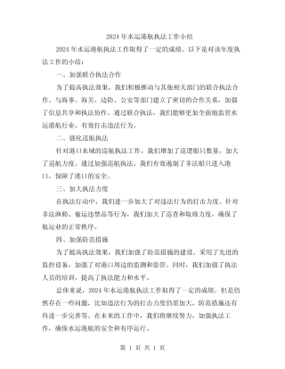2024年水运港航执法工作小结 