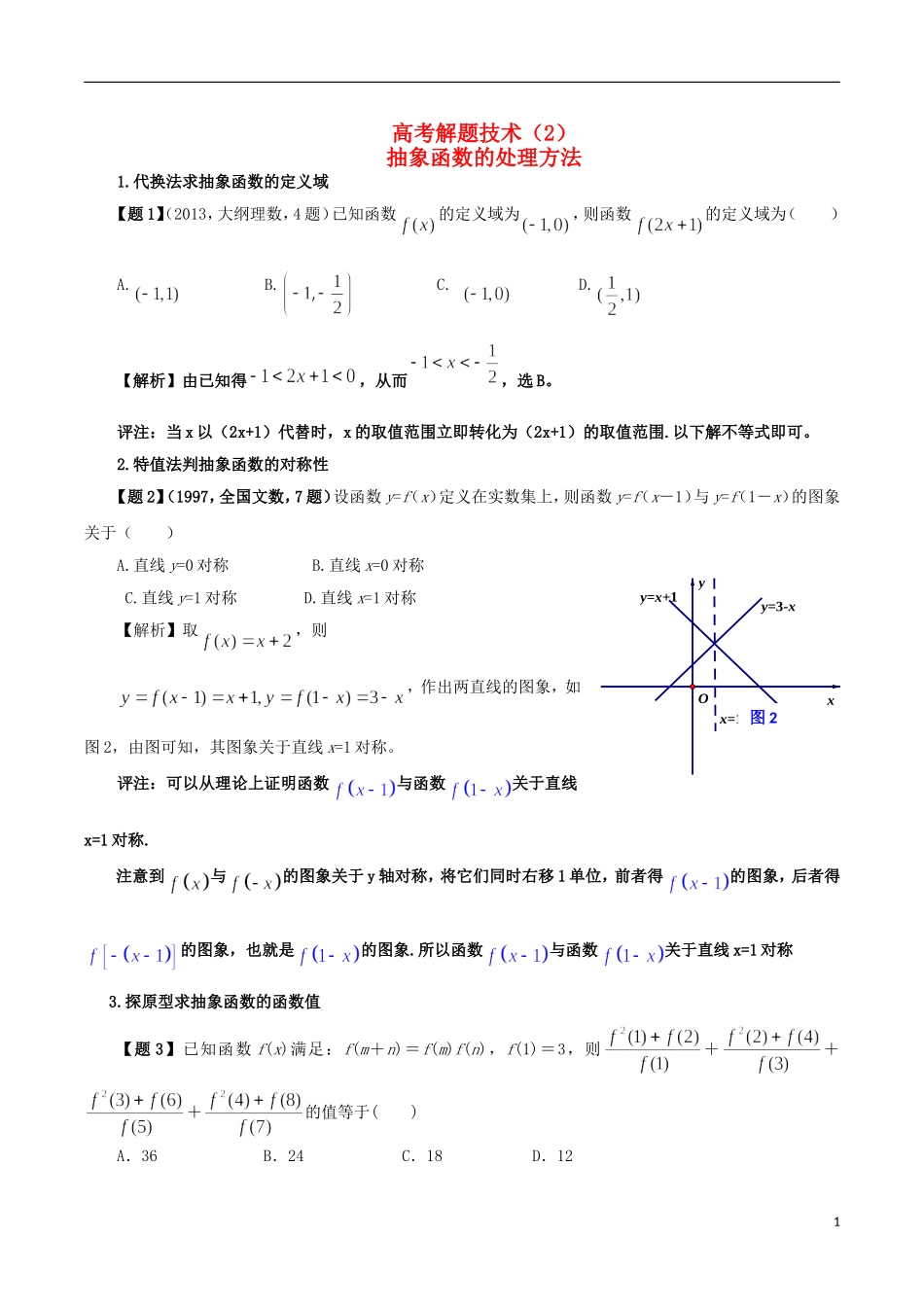 高考数学 解题技术（2）抽象函数的处理方法-人教版高三全册数学试题_第1页