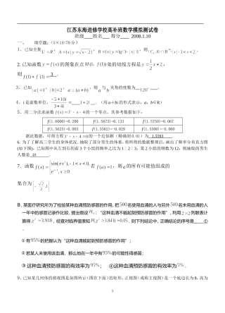 江苏东海教师进修学校高补班08年1月成绩测试高三数学试题