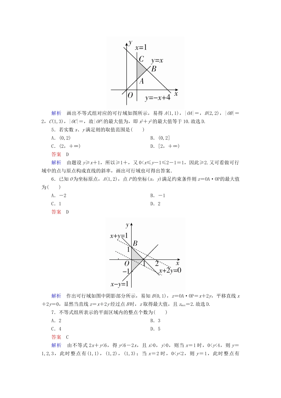 高考数学 考点通关练 第五章 不等式、推理与证明、算法初步与复数 35 二元一次不等式组与简单的线性规划试题 理-人教版高三全册数学试题_第3页