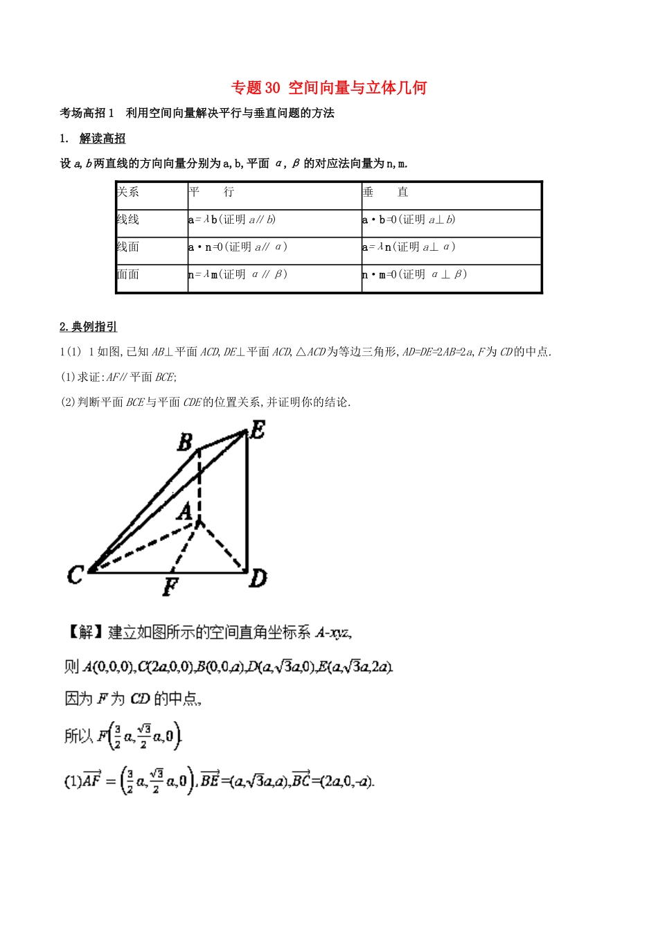 高考数学 第八章 立体几何 专题30 空间向量与立体几何考场高招大全-人教版高三全册数学试题_第1页