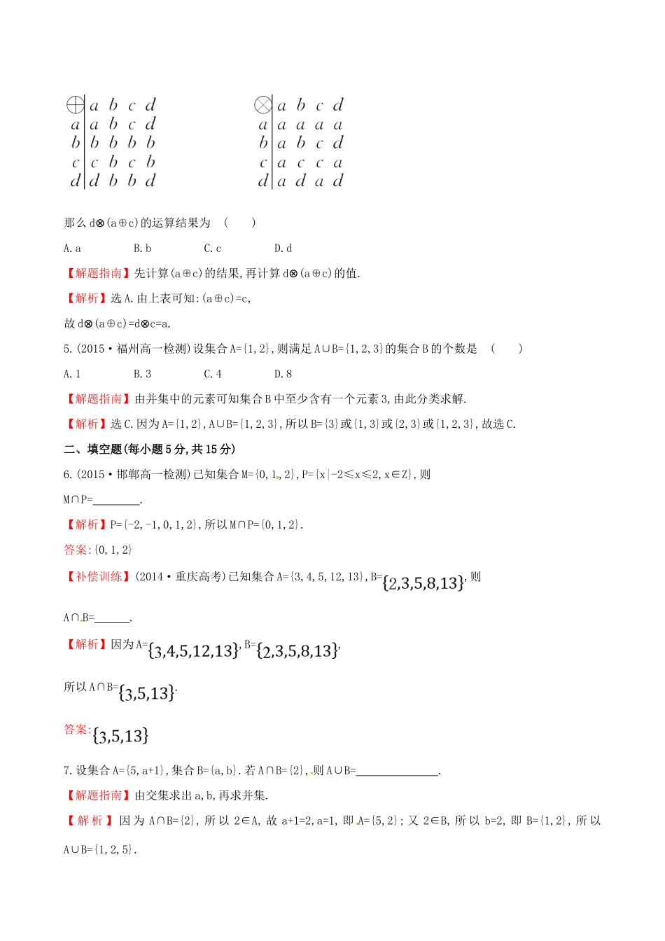 高中数学 精讲优练课型 第一章 集合与函数的概念 1.1.3 集合的基本运算 第1课时 并集、交集课时提升作业 新人教版必修1-新人教版高一必修1数学试题_第2页